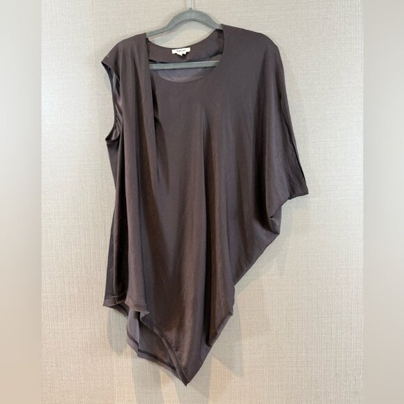 Helmut Lang Brown Satin Asymmetric Draped Blouse Top - Picture 4 of 11